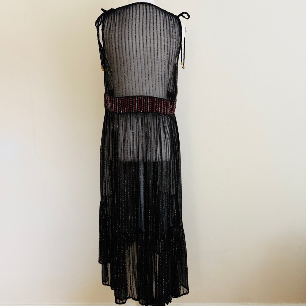 Anthropologie Black & Gold Metallic, Midi Dress by Floriat Size Small - Picture 2 of 16